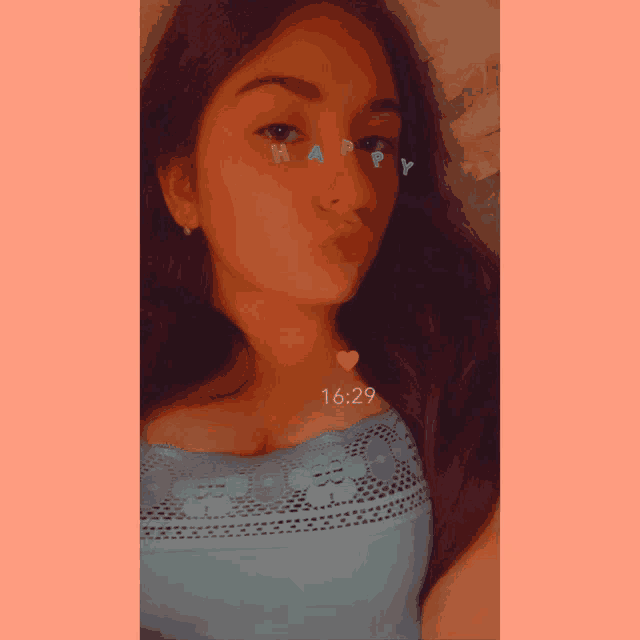 a girl with happy stickers on her face