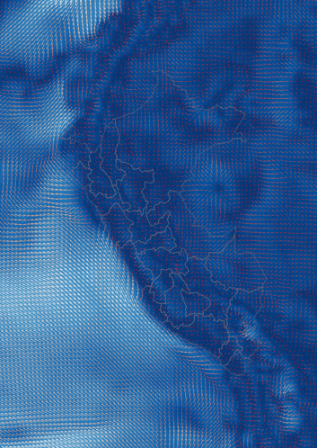 a blue background with a pattern of lines and dots on it