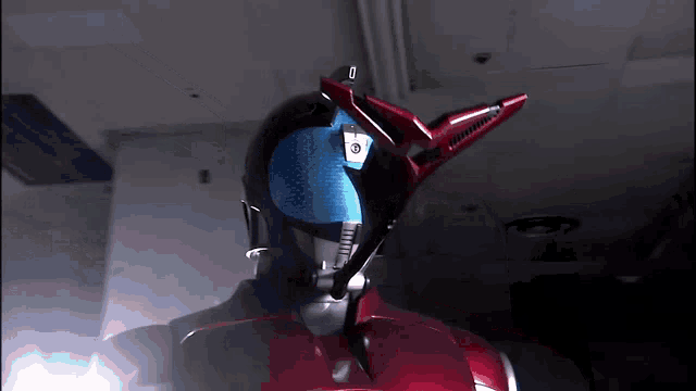 a person wearing a helmet with the number 0 on the front of it