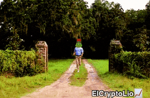 a man walking down a dirt road with elcryptolio written in the corner