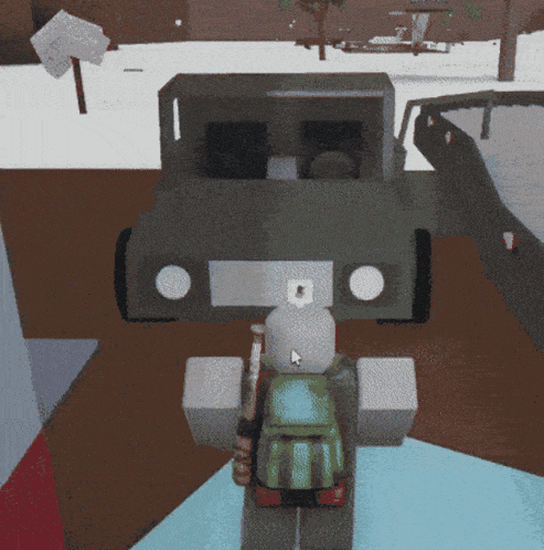 a person in a video game is standing in front of a truck
