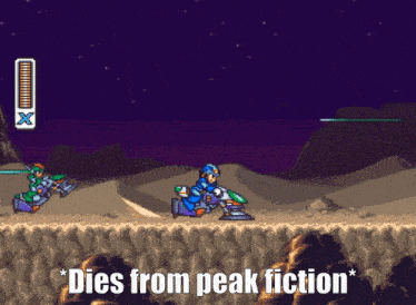 a pixelated video game with the words dies from peak fiction