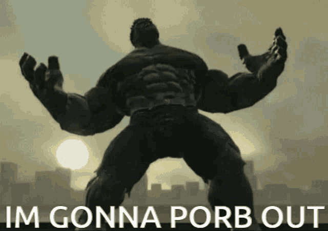 a picture of a hulk with the words im gonna porb out below him