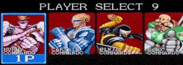 a player select screen for a video game shows a captain commando ninja commando and baby commando