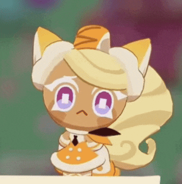 a cartoon character with long blonde hair and purple eyes is holding a piece of food .