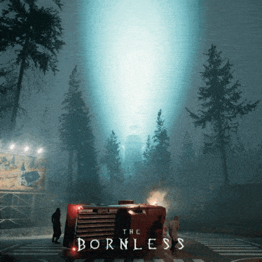 a video game called the bornless is being played in a foggy forest