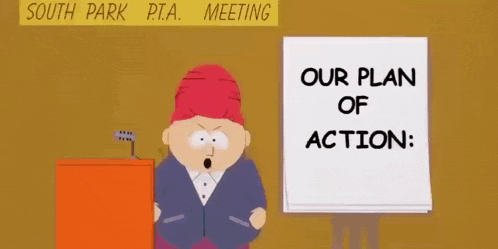 a cartoon character is giving a speech at a south park p.t.a. meeting