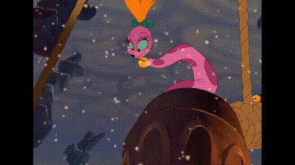 a pink cartoon character is standing on top of a barrel holding a coin .