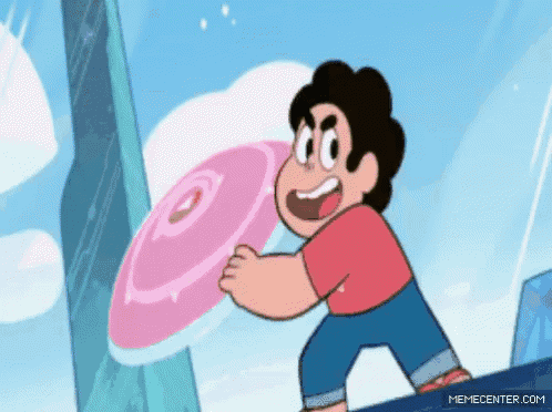 a cartoon character named steven universe is holding a frisbee