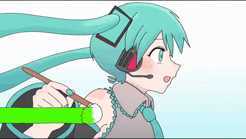 a drawing of a girl wearing headphones and holding a paintbrush