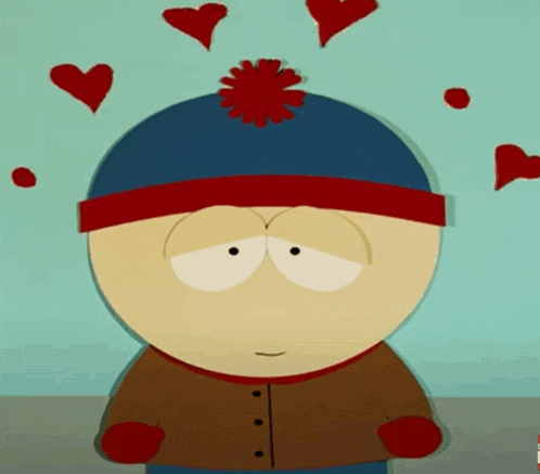 stanley from south park is surrounded by hearts