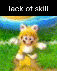 a blurry picture of a cartoon character with the words lack of skill written above it