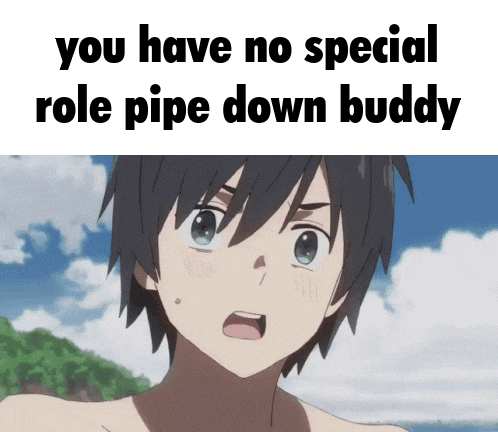 a picture of a boy with a caption that says you have no special role pipe down buddy
