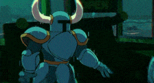 a video game character is holding a sword in front of a sign that says open
