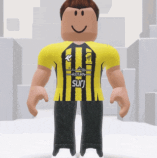 a roblox character wearing a yellow and black striped shirt with the word sun on it