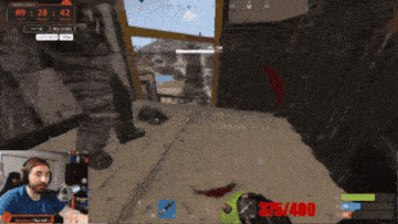a man is playing a video game with 375/400 in the lower right corner
