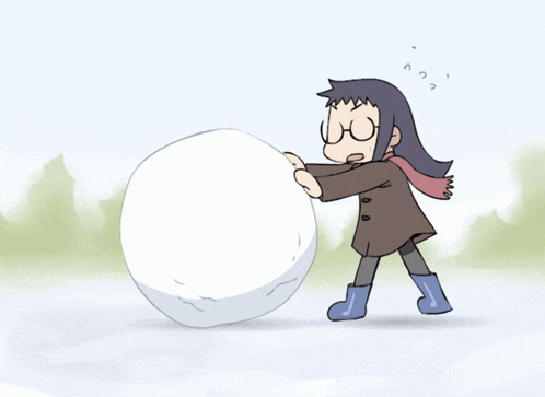 a cartoon girl wearing glasses is pushing a snowball