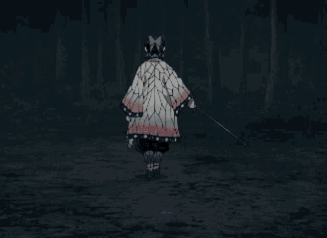 a person in a butterfly costume is walking through the dark