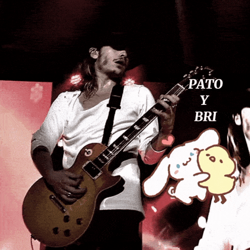 a man is playing a guitar with pato y bri written on the bottom