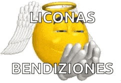 a smiley face with angel wings and a halo on it is holding someone 's hand .