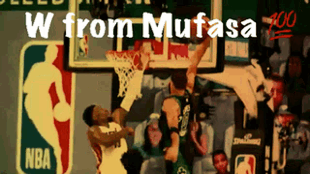 a basketball game is being played with the words w from mufasa above it