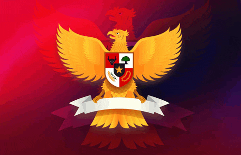 a cartoon eagle with a shield and a ribbon behind it