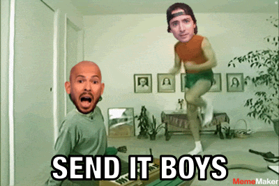 a meme that says send it boys with two bald men