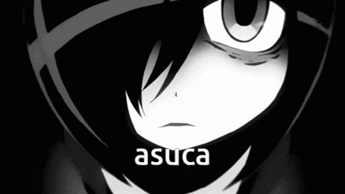 a black and white drawing of a girl with the name asuca on the bottom