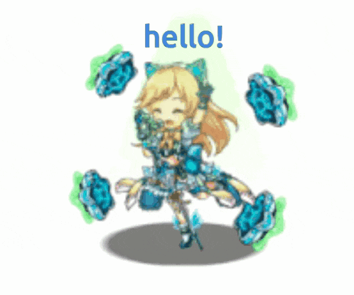 a cartoon of a girl with the word hello written above her