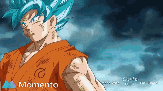 a picture of a blue haired anime character with the words momento on the bottom