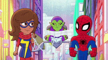 a cartoon of ms. marvel spider-man and goblin