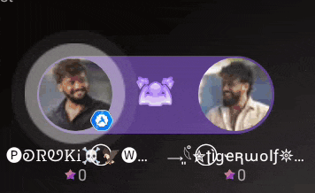 a purple circle with a picture of two men and the name tigerwolf on it