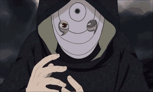 a person wearing a white mask with red eyes and a purple eye
