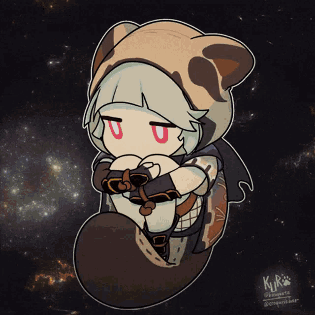 a drawing of a girl with a cat 's ear and the name kur on the bottom