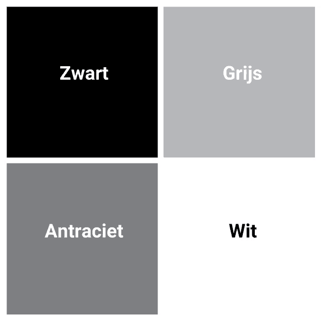 a collage of four squares with the words zwart grijs anthraciet and wit on them