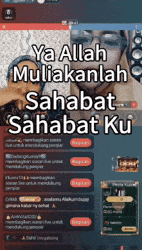 a screenshot of a chat with the words ya allah muliakanlah sahabat sahabat ku on it