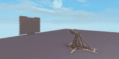 a computer generated image of a catapult with a full moon behind it