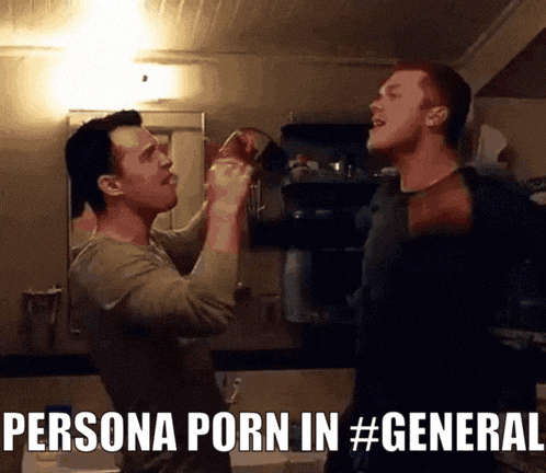 a picture of two men with the caption persona porn in general