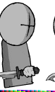 a cartoon character with a knife in his hand is standing next to another cartoon character with a knife in his hand .