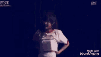 a woman in a crop top is dancing with her arms outstretched on a screen that says made with vivavideo