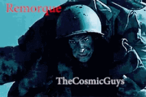 a movie poster for the cosmic guys shows a soldier