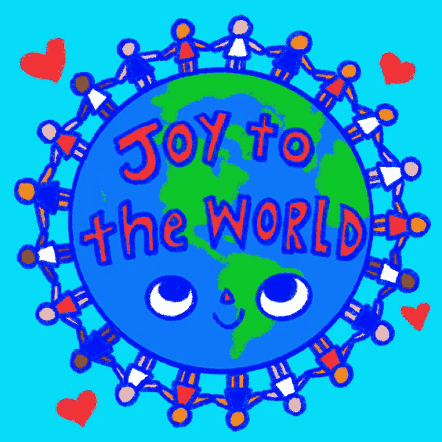 a drawing of a globe with the words joy to the world written around it