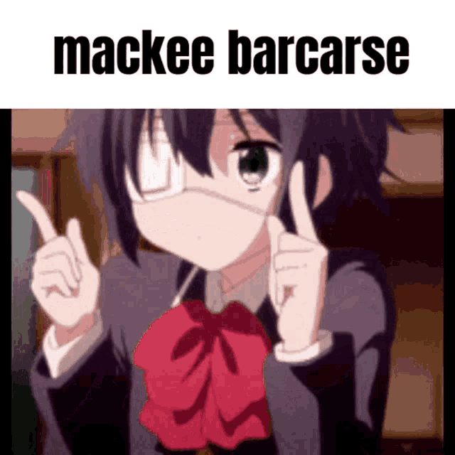 a picture of a girl wearing a mask with the words mackee barcarse on the bottom