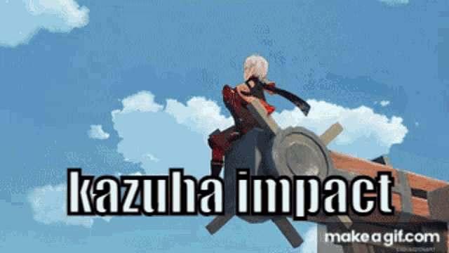 a screenshot of a video game with the words kazuha impact