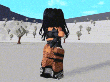 a girl in a video game is standing in the snow