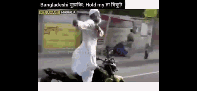a man in a white shirt is riding a motorcycle on a street .