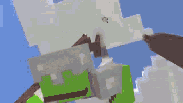 a minecraft character is flying through the air while holding a stick .