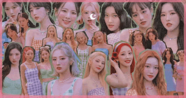 a collage of asian women with a crescent moon in the center