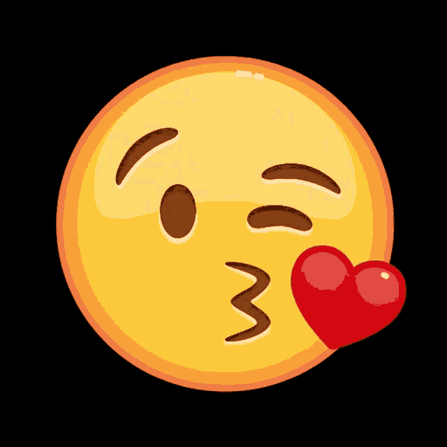a smiley face is blowing a kiss with a red heart behind it