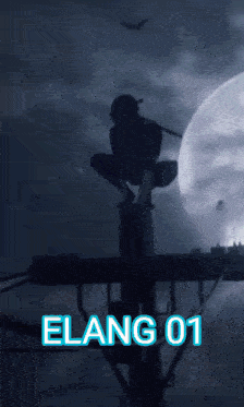 a poster with a person on top of a pole and the words elang 01